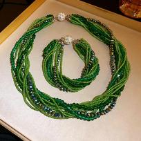 FYUAN Bohemia Green Champagne Crystal mini Beads Necklace Bracelet  For Women Party Banquet Jewelry Sets žalia