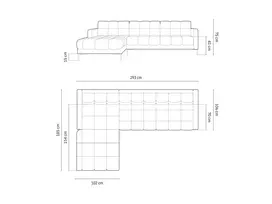 Velvet Left Corner Sofa, "Bali", 5 Seats, 293x185x75 Made in Europe