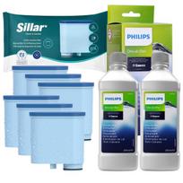 Vandens filtras "Philips Saeco" espreso kavos aparatui 6 vnt. kalkių šalinimo priemonės "Philips CA6700" 2x250ml