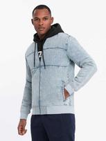 Vyrų džinsinė katana striukė su krovinių kišenėmis ir gobtuvu – mėlyna V3 C558