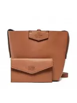 GUESS Brenton, ecological leather, textile bag, rigid structure, caramel, 6432, for women, 22 x 18 x 9 cm