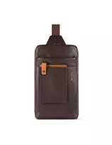 Piquadro Tallinn, Leather, Textile Bag, Mono Sling, Brown, For Men, 20 x 33 x 5 cm