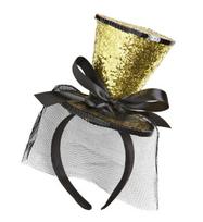 GOLD MINI TOP HAT ON HEADBAND WITH BOW & VEIL