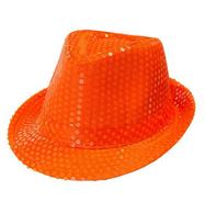 Skrybėlė, Fedora, blizgučiai, Widmann, neoninė oranžinė