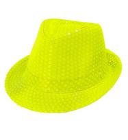 Skrybėlė, Fedora, blizgučiai, Widmann, neoninė geltona