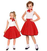 RED 50s POLKA DOTS SKIRT & NECK SCARF child size (adjustable waist circumference 28-33cm)