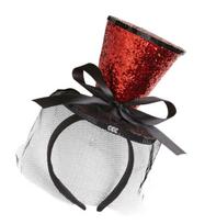 RED MINI TOP HAT ON HEADBAND WITH BOW & VEIL