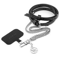 Telefono laikiklis Guess 4g Chain Crossbody dirželis telefonui, juodai-sidabrinis