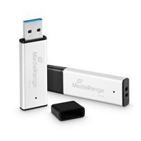 MediaRange MR1902 USB atmintinė, 128GB, USB 3.2 Gen 1, aliuminio korpusas, sidabrinė juoda