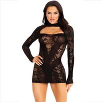 LEG AVENUE - Juoda nėriniuota mini suknelė