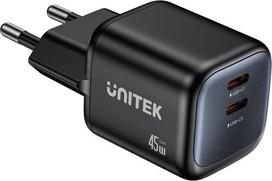 Unitek 2x GAN 45W mains charger, 2x USB-C PD, QC