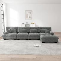 Modulinė L formos 4 vietų sofa su pufu, pilka