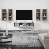 TV spintelių komplektas vidaXL, Mediena, 6 dalių, pilka ąžuolo spalva