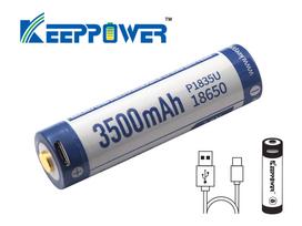 Keeppower 18650 - 3500mAh, Li-Ion 3.7V - 3.6V - PCB su apsauga ir USB P1835U 1 vnt.