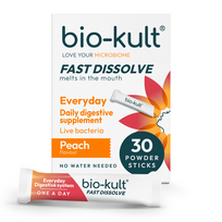 BIO-KULT EVERYDAY, burnoje greitai tirpstantys milteliai, persikų skonio, 30 paketėlių