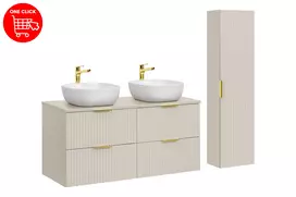 Spintelė 120 cm su stalviršiu, 2 pastatomais praustuvais „Smile“ ir aukšta spintele – SET–ADC B Cashmere 120 cm Smile 40