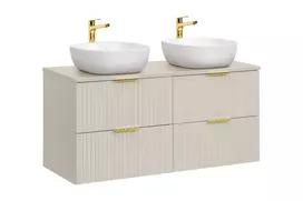 120 cm baldų komplektas su stalviršiu ir 2 ant stalviršio montuojamais praustuvais „Smile set-adc b cashmere 120 cm smile 40“