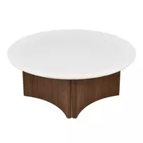 Kavos staliukas „Marlo“, 80 cm, kreminė balta/riešutmedžio spalva, mikrocementas