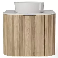 Komplektas: spintelė su stalviršiu ir praustuvu „Matinale“ 60 cm, grotelinis, suapvalintas, „Glit White“/akacija