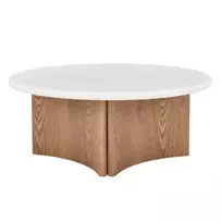 Kavos staliukas „Marlo“, 80 cm, kreminė balta/ąžuolo, mikrocementas