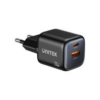 UNITEK WALL CHARGER 2X GAN USB-A & USB-C 20W BLACK