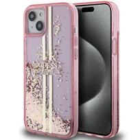 GUESS GUHCP15MLFCSEGP iPhone 15 Plus / 14 Plus 6.7" pink hardcase with liquid glitter and gold stripes