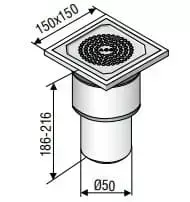 Trapas ACO EG150, montavimui betono grindyse, ∅ 50 mm