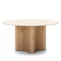 Kavos staliukas „Alesund“, 90 cm, apvalus, travertinas/ąžuolas