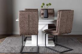 Venture Design Valgomojo stalas ir kėdžių komplektas Pluto 120x160x90 cm Balta Ruda MDF Stiklas Mikropluošto audinys