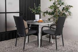 Lauko baldų komplektas Venture Design Valgomojo stalas ir kėdžių komplektas 90x90 cm Baltas Pilkas Juodas Aliuminis Dirbtinė rotangas