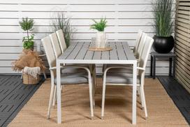 Lauko baldų komplektas Venture Design Valgomojo stalas ir fotelio komplektas 205x90 cm Baltas Aintwood Rotangas Plienas