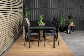 Lauko baldų komplektas Venture Design Valgomojo stalas ir fotelio komplektas 205x90 cm, juodas, Aintwood, rotangas, plienas