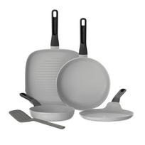 BergHOFF 4 dalių keptuvių rinkinys – Uqonic Downdraft serija su 20/24/26 cm keptuvėmis + blynų keptuve ir nemokamu mentele