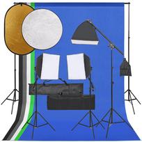 Fotostudijos rinkinys su šviestuvais fonu ir reflektoriumi