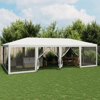 Proginė palapinė su 12 tinklinėmis sienomis balta 8x4m HDPE