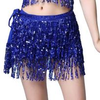 Moterų pilvo šokių sijono grandinėlė Kutas blizgučiai 3 sluoksnių suvarstomas Bohemian Clubwear Performance Mini Waist Wrap Lotynų šokių treniruočių trumpas sijonas, klubas karališkos mėlynos spalvos