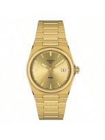 PRX Stilingas nerūdijančio plieno kvarcinis laikrodis unisex, 35 mm auksinis apvalus ciferblatas su datos rodymu, tinkamas kasdieniam verslui, pasimatymams, T137.210.33.021.00 auksinė