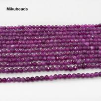Natūralūs 3mm 4mm 6mm rubino briaunoti apvalūs laisvi karoliukai papuošalų gamybai „pasidaryk pats“ apyrankėms, karoliukų gijoms, dovanoms 38cm 4mm 1strand pink