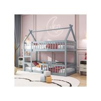 Dviaukštė lova - MUVOE - 90x200 - Pilka - Massyvas medis - Loft stilius pilka