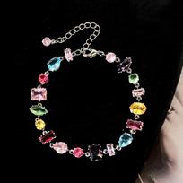 PONYKISS 925 Silver Colorful Zircon Geometric Charm Bracelets for Women Romantic Fine Jewelry Light Luxury Accessories