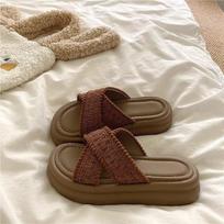 Women Wedge Slippers Platform Flip Flops Soft Comfortable Casual Thick Soled Shoes Outdoor Beach Sandals Ladies Slides 36 smėlis