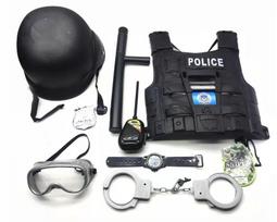 Mažojo policininko rinkinys: aksesuarai, liemenė, antrankiai, kostiumas vaikams