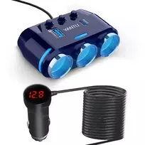 Toptel Car Cigarette Lighter Socket Splitter B39-C - 3 sockets + USB + Type-C - QC 3.0 PD 3A 120W with display and cable
