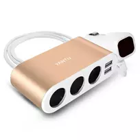 Toptel Car Cigarette Lighter Socket Splitter B08 - 3 sockets + 2 USB ports - 3.1A 120W with display and gold cable