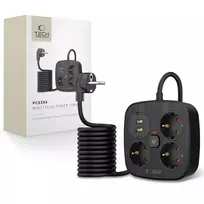 Tech-Protect PCS3X4 power strip, 3 sockets, 2xUSB-A, 2xUSB-C, 200 cm – black