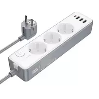 Borofone Power strip BAC9 - 3 outlets 240V + 3xUSB + Type C - PD 20W, 2 meters, black