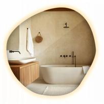 Asimetriškas veidrodis su LED apšvietimu voniai 47,9 cm x 48,3 cm