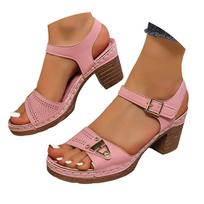Women'S Sandals For Bunions Heels Scandals For Women High Heels Open Toe Cover Heel Suede Sandals Women'S Chaussure Femme 37 rožinė