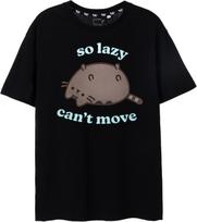 Pusheen moteriški marškinėliai su grafiniu paveikslėliu moterims _ Per dideli mielos katytės trumpomis rankovėmis marškinėliai _ Suaugusiųjų internetinio katino drabužių viršus S juoda