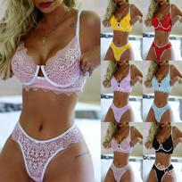 Charming Three-Piece High Elastic Lace Women's Lingerie Set Large mėlyna